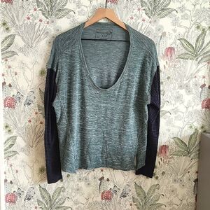 Free People (We the Free) Size M Green and Blue Stipes long T Crop top Oversize.